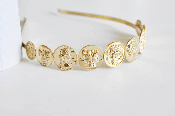 EP Serre-tête cheveux médaille doré 115mm, x1 (G0771)