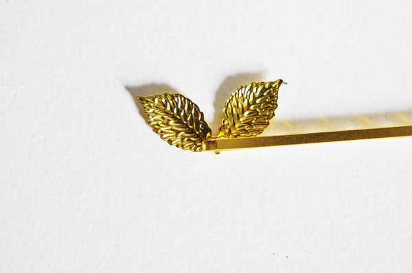 EP-Supports de barrette fer doré feuille 27mm, x5 (G4386)