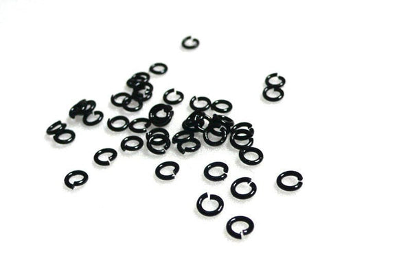 EP anneaux ronds noirs, fournitures créatives, anneaux ouverts, fournitures noires,création bijoux, x 50, 5mm-G710