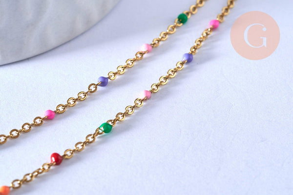 EP-chaine de cheville acier doré 14k résine multicolore chaine doree 1.5-2mm/23cm, x1 (G3662)