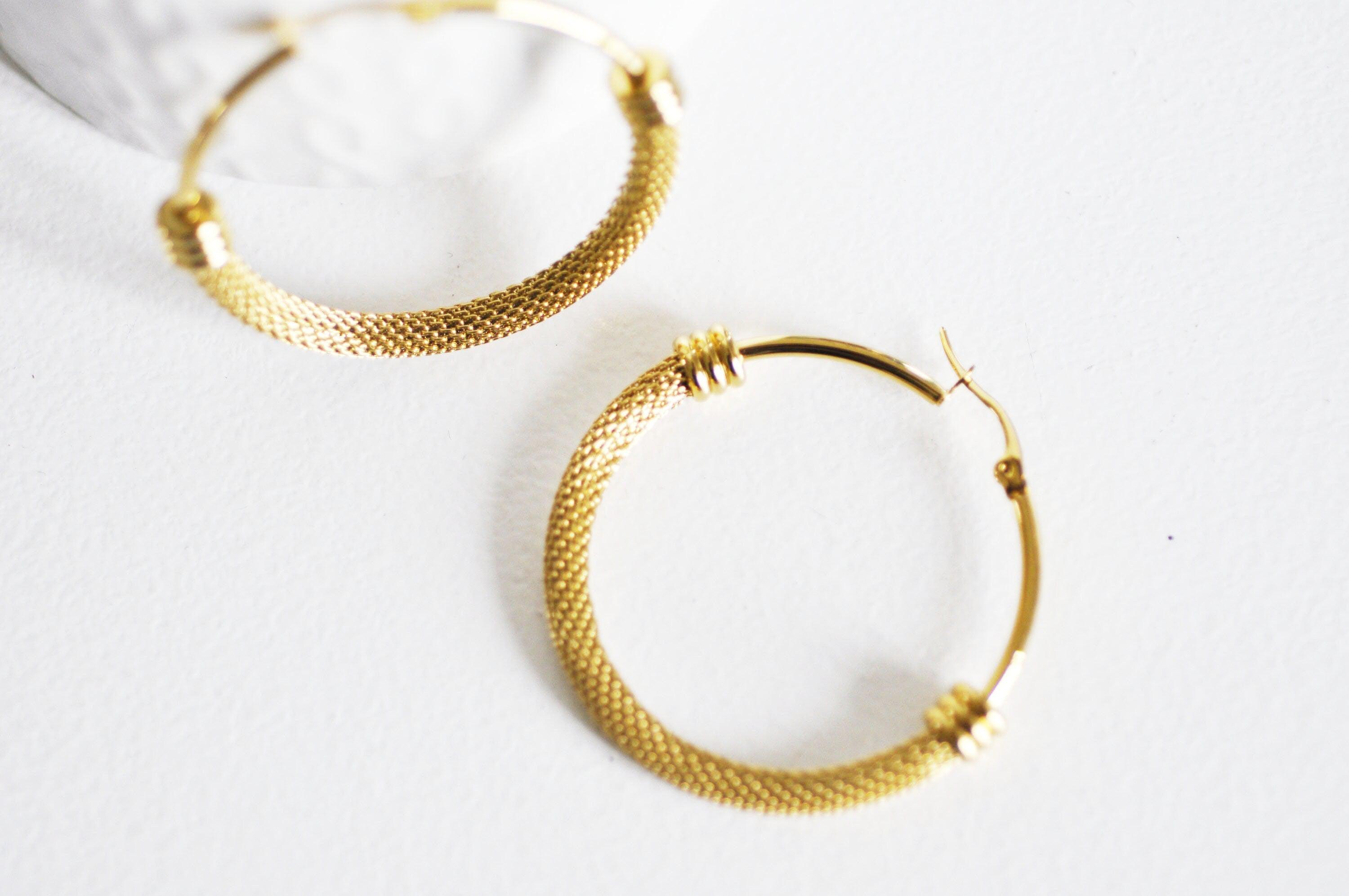 EP créoles maille acier doré, bijoux doré, création bijoux, oreille percée,sans nickel, la paire, boucles acier, 44.5mm-G72