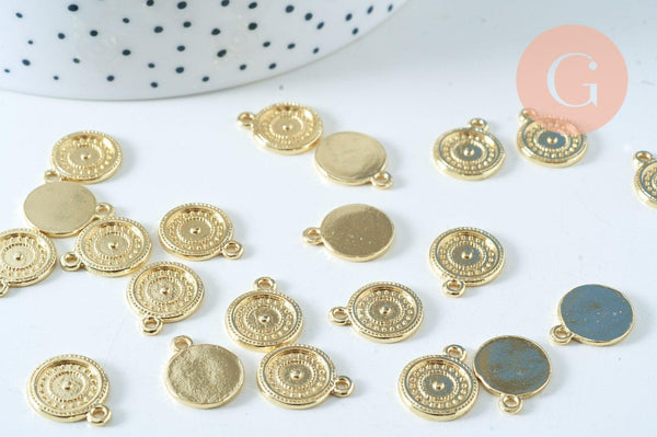 EP-pendentif médaille ronde zamac doré 18k 15mm, x1 G6008