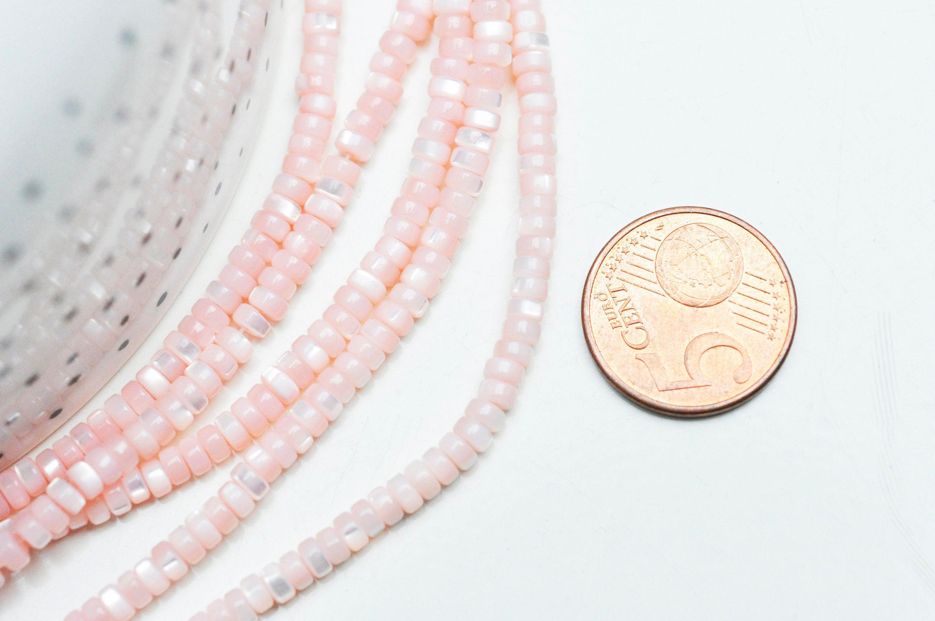 EP-perle nacre naturelle heishi rose pastel,tube coquillage coloré,perle coquillage,création bijoux,2x4mm, le fil de 185 perles G4775