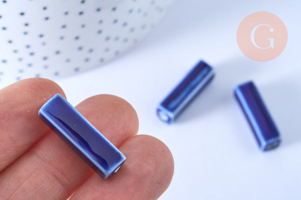 EP perle porcelaine rectangle bleu foncé 25-29mm, x5 (G5394)
