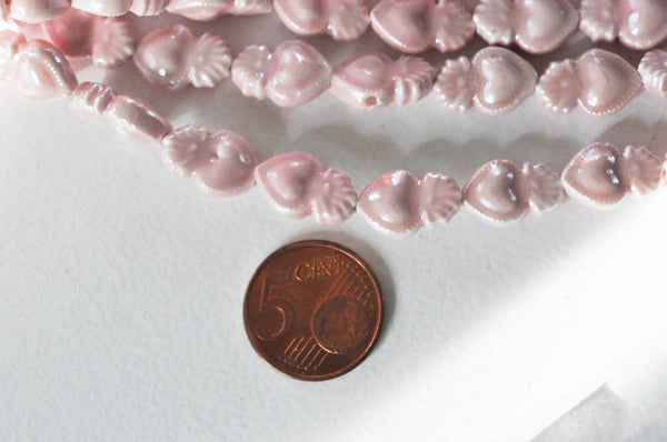 EP perle porcelaine rose clair coeur irisé,perle céramique, fabrication bijoux, céramique blanche, x 20, 16mm G4587