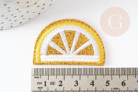 Ecusson brodé à repasser citron jaune doré customisation vêtement 46.5mm, écusson thermocollant fruit, x2 G2861
