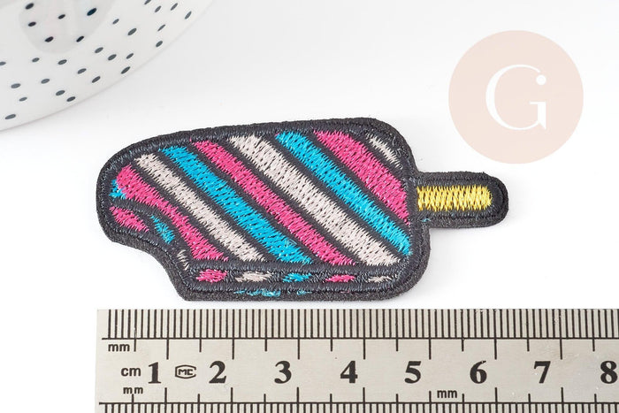 Ecusson brodé à repasser glace à l'eau customisation vêtement, écusson thermocollant,patch écusson brodé,64.5mm,x2 G3419