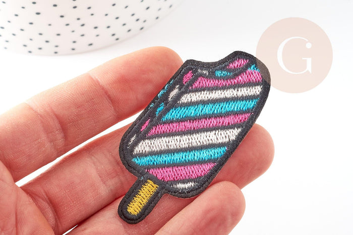 Ecusson brodé à repasser glace à l'eau customisation vêtement, écusson thermocollant,patch écusson brodé,64.5mm,x2 G3419