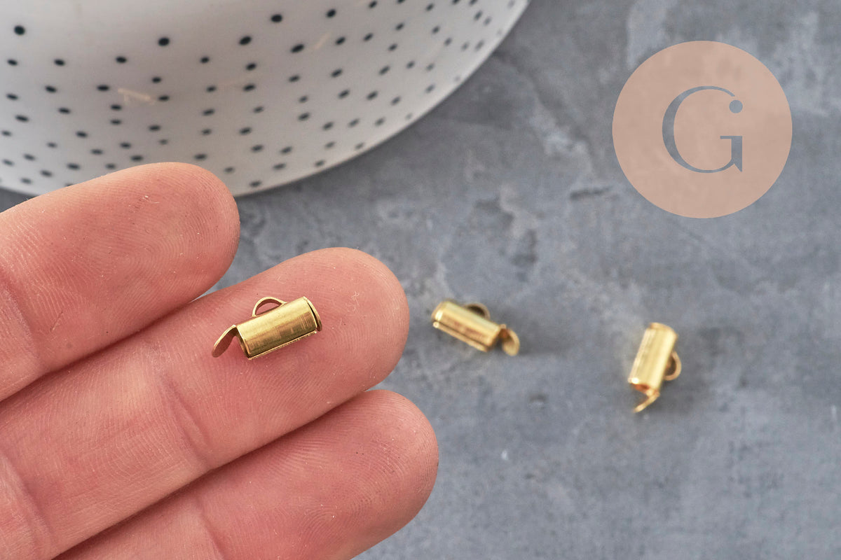 Embouts à glisser chaine boule cordon laiton brut 9mm, x10 (G11357)-Cordons pour bijoux et perles-Gingerlily Perles