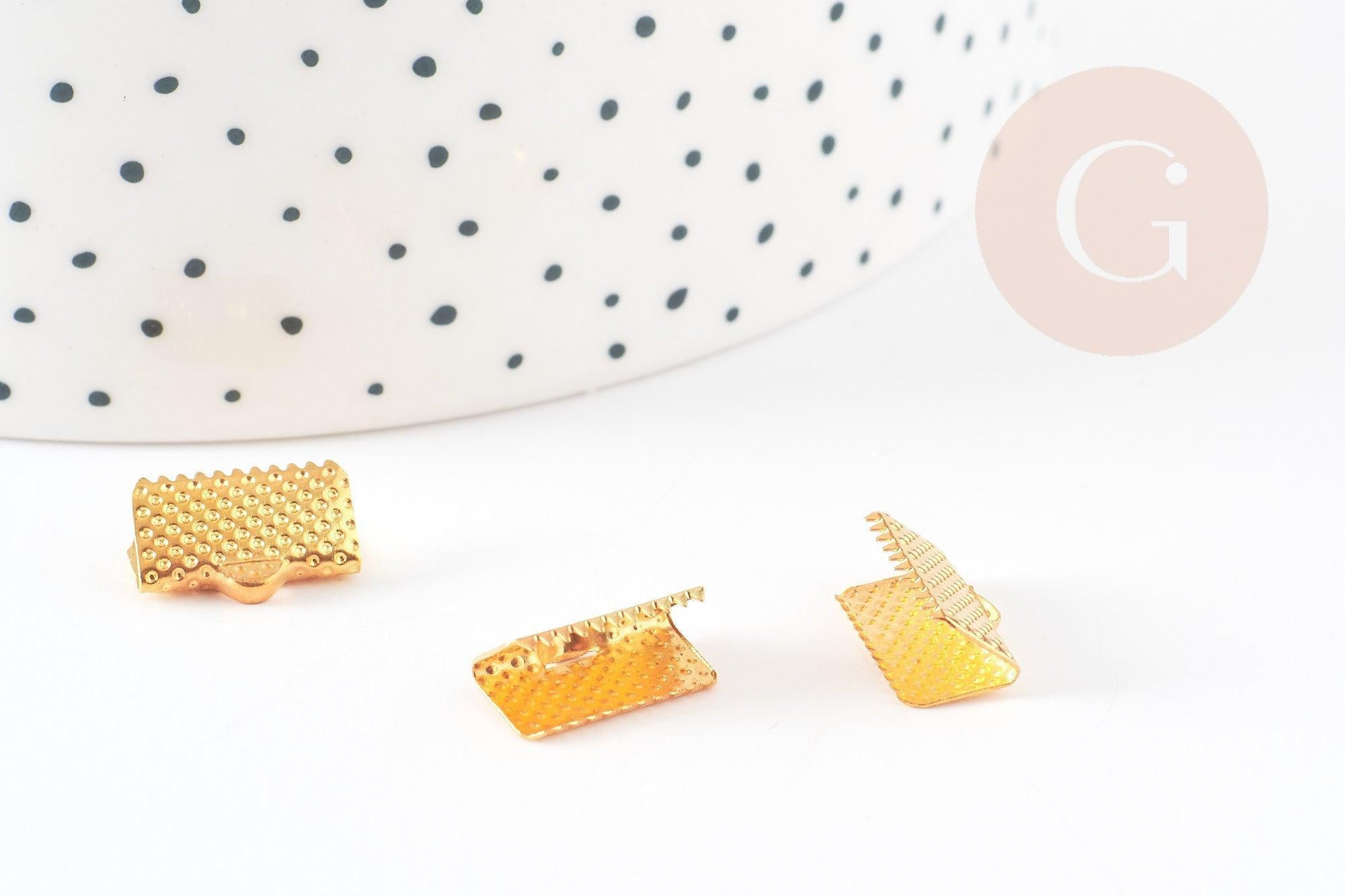 Embouts à pincer ruban fer doré 13mm, x10 (G4862)