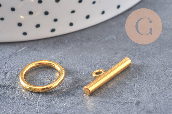 Fermoir T acier 304 inoxydable doré 15mm, x1 (G0805)