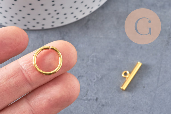 Fermoir T acier 304 inoxydable doré 15mm, x1 (G0805)