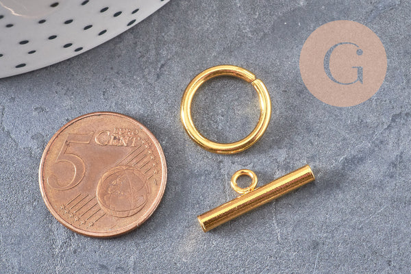 Fermoir T acier 304 inoxydable doré 15mm, x1 (G0805)