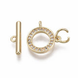 Fermoir T laiton doré 18k cristaux zircon 18mm, x1 (G5302)