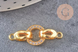 Fermoir à clipser anneaux laiton doré 18k strass 25.5mm, x1 (G2996)