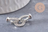 Fermoir à clipser anneaux laiton platine et strass 27mm, x1 (G5316)