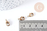 Fermoir mousqueton laiton brut 12mm fabrication bijoux, x5 (G8952)