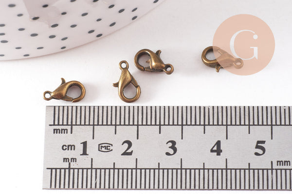 Fermoir mousqueton zamac bronze 10mm, x20 (G0537)