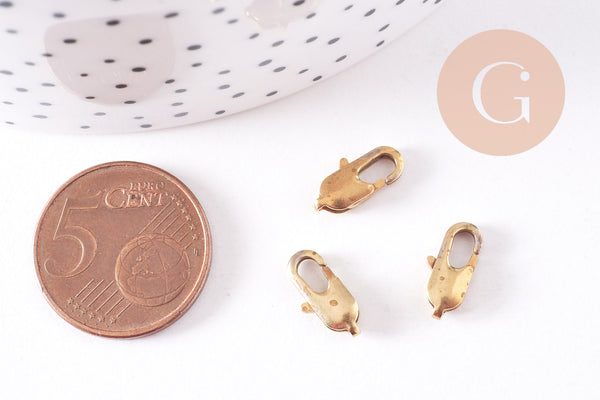 Fermoirs mousquetons laiton brut 12mm, x5 (G10706)