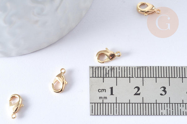 Fermoirs mousquetons laiton doré 14k 9mm pince homard, x10 (G1318)