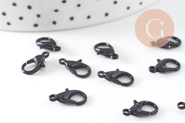 Fermoirs mousquetons zamac noir intense 12mm, x10 (G10605)