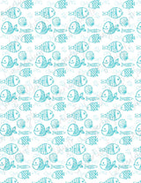 Feuille de transfert polymère – Gros poissons & coquillages turquoise 14x10 cm, x1 (G10773)