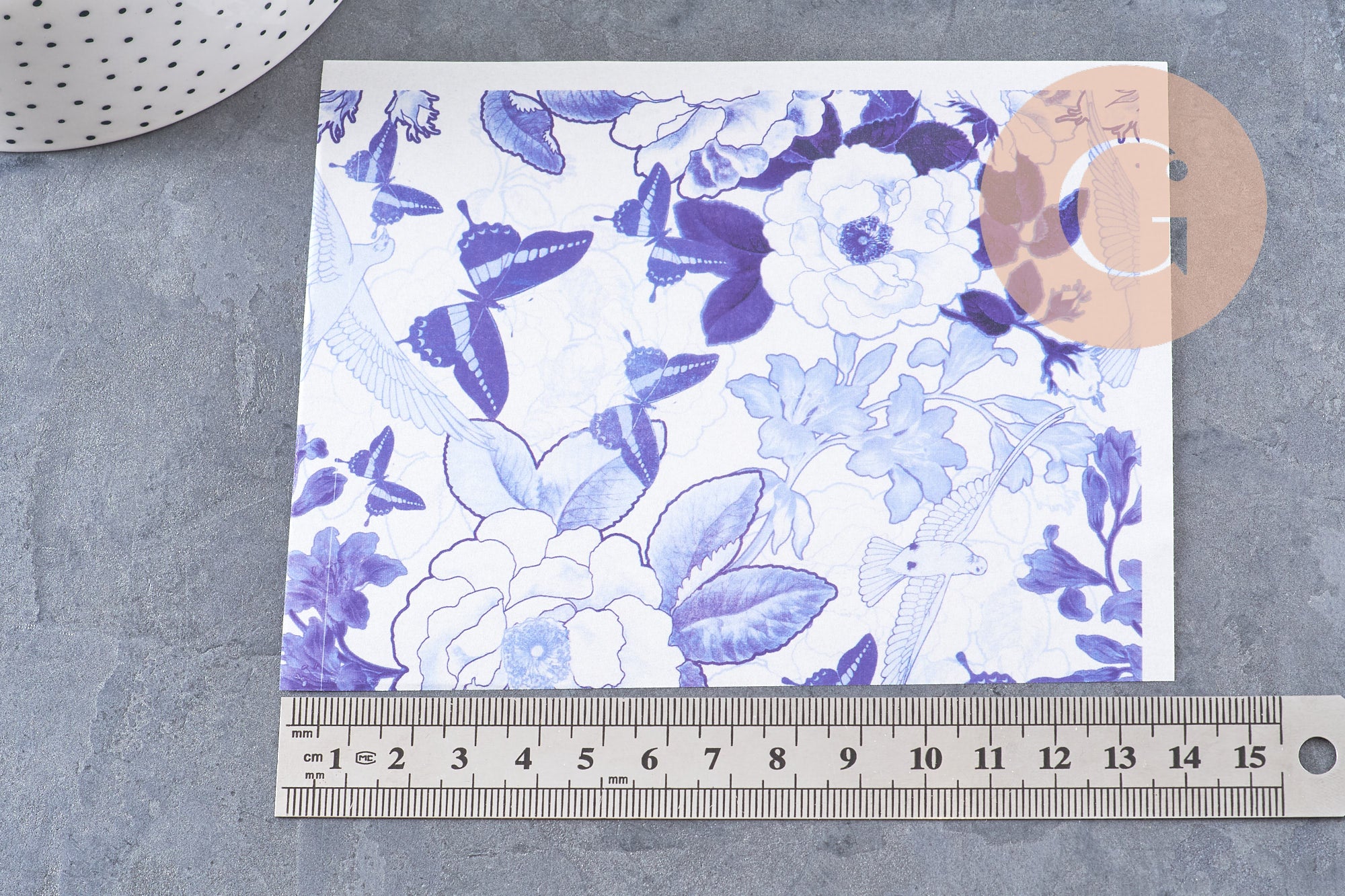 Feuille de transfert polymère – Jouy bleu 14x10 cm, x1 (G10778)