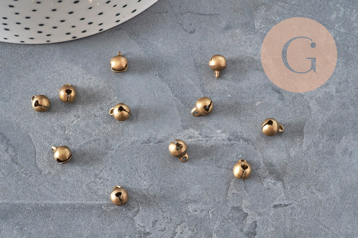 Grelot clochette laiton bronze 8mm, x10 (G11345)-Breloques et pendentifs-Gingerlily Perles