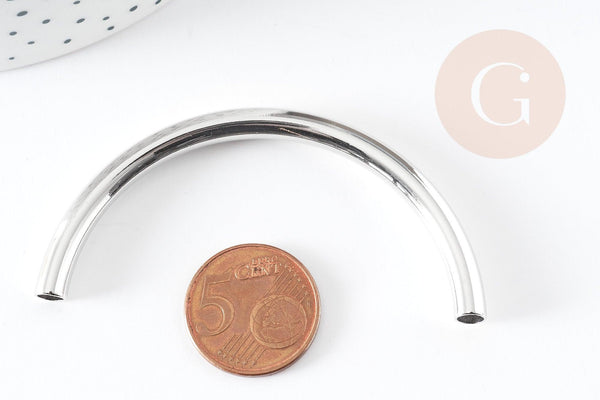 Gros tube laiton or blanc 69mm,tube argenté plaqué rhodium pour création de bijoux, x1 (G2126)