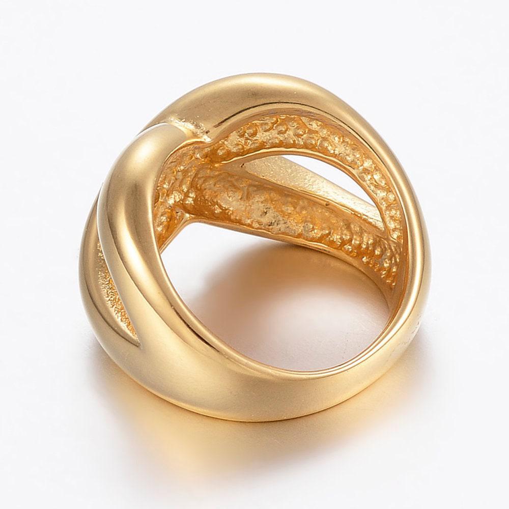 Grosse bague croisée infini acier doré minimaliste 17mm, x1 (G4345)