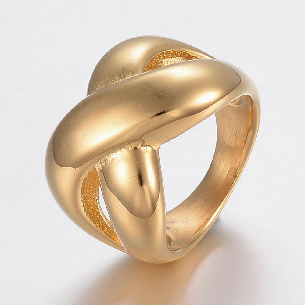 Grosse bague croisée infini acier doré minimaliste 17mm, x1 (G4345)