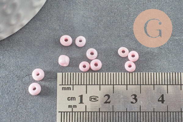 Grosses perles rocaille rose nacrée 4mm, perles rose pâle perlage x10g (G5474)