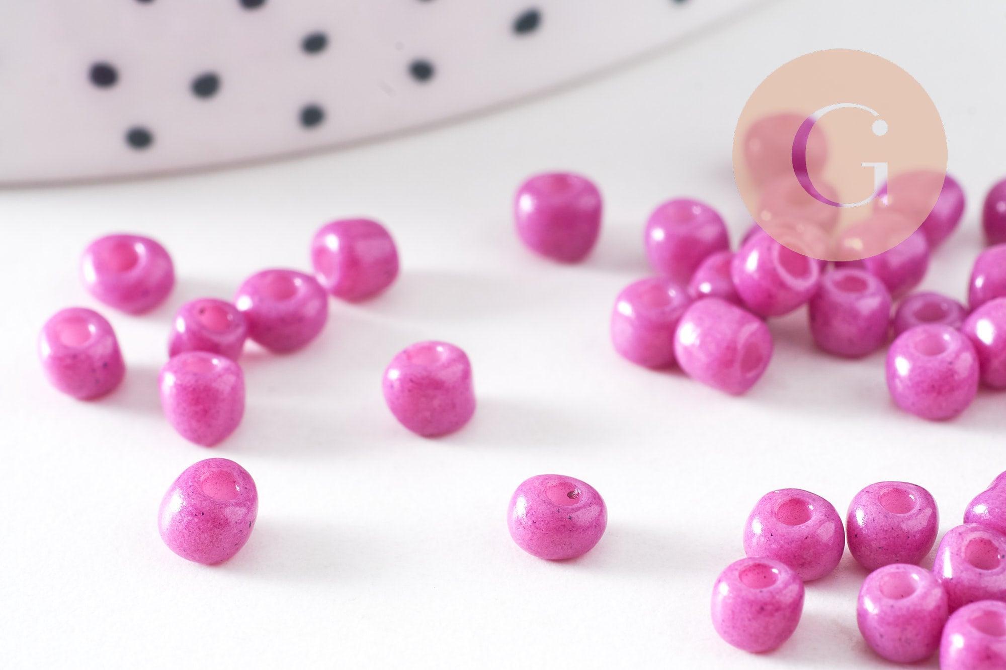 Grosses perles rocaille rose fuchsia 4mm,perles rocaille rose opaque, création bijoux , x10 Gr (G3737)