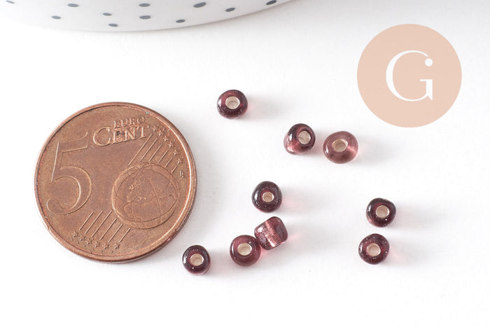 Grosses perles rocaille violet argent,perles rocaille, violet argent transparent,perle verre, 4mm, x10Gr (G3672)