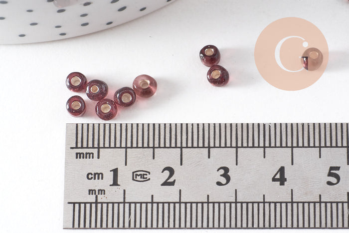 Grosses perles rocaille violet argent,perles rocaille, violet argent transparent,perle verre, 4mm, x10Gr (G3672)