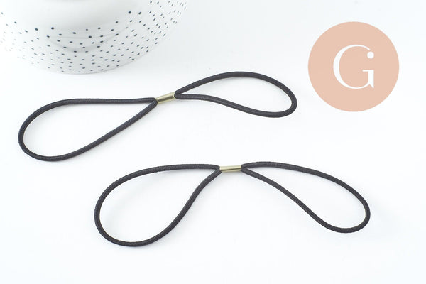 Headband cordon en élastique nylon noir 18cm, x2 (G0023)
