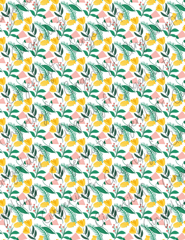 Feuille de transfert polymère – Motif Fleurs rose & jaune 14x10 cm, x1 G999999