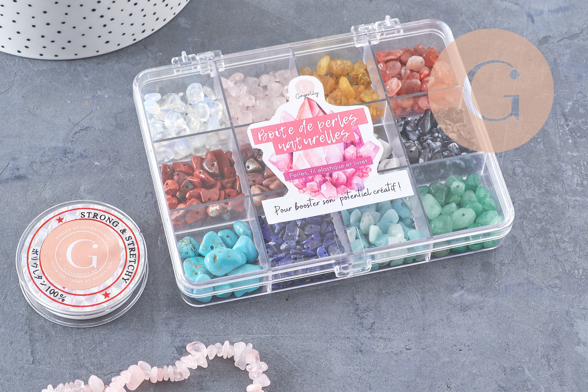 Kit mix de perles 12 couleurs pierre naturelles Lithothérapie x1 (G9707)
