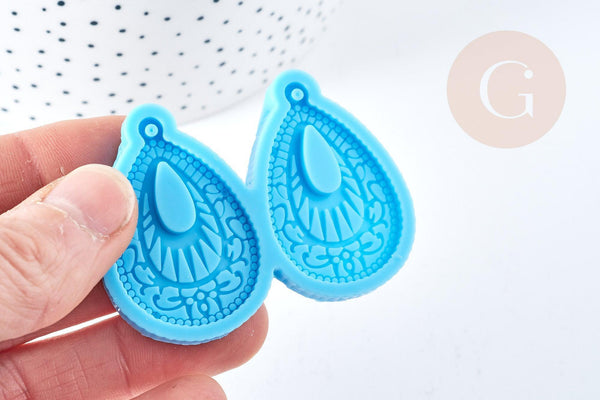 Moule goutte création boucles motif ethnique pendentif résine,moule en silicon,bijoux avec inclusion en résine, x1 G8495