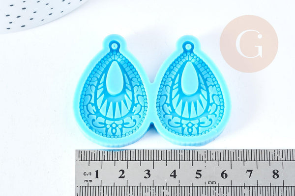 Moule goutte création boucles motif ethnique pendentif résine,moule en silicon,bijoux avec inclusion en résine, x1 G8495
