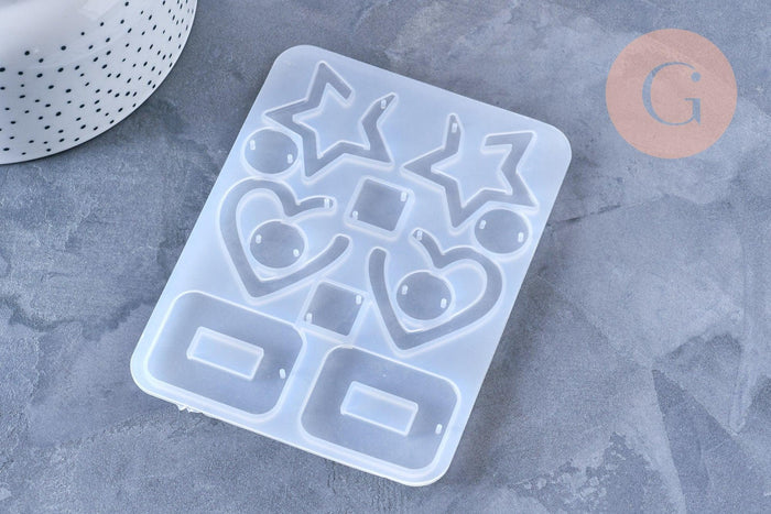 Moule pour fabrication boucles coeur étoile résine, un moule en silicone pour réaliser des bijoux avec inclusion en résine, x1 (G4579)