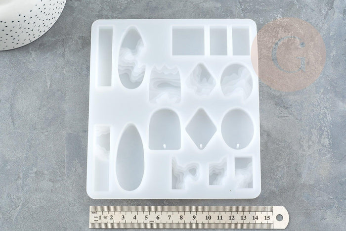 Moule pour fabrication boucles créoles résine 157x166mm, moule en silicone pour réaliser des bijoux avec inclusion en résine, x1 G6296