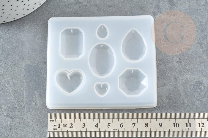 Moule pour fabrication de boucle pendentif résine pierre précieuse 70x78mm, moule silicone réalisation bijoux inclusion résine,x1 G4580
