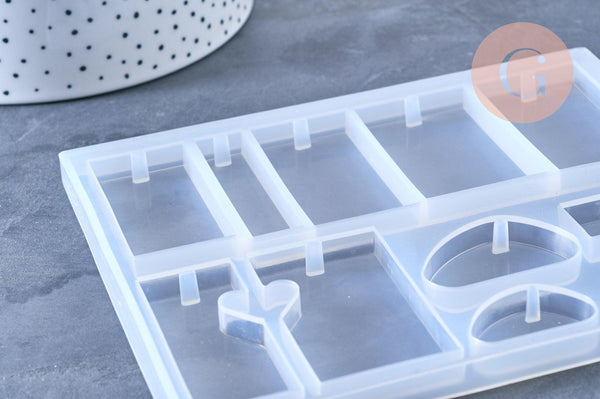 Moule pour fabrication pendentif rectangle résine, un moule en silicone pour réaliser des bijoux avec inclusion en résine, x1 (G4577)