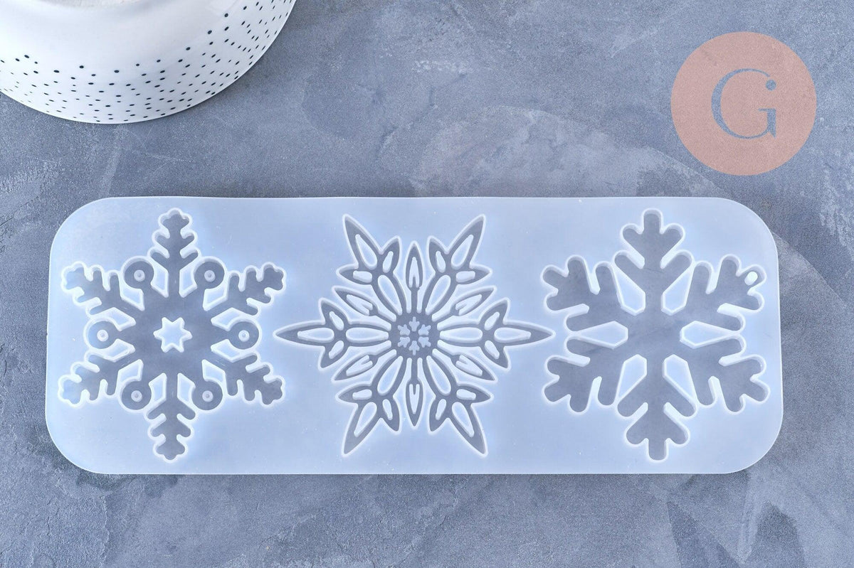 Moules en silicone 3 flocons de neige pour résine 230mm, x1 (G4973)