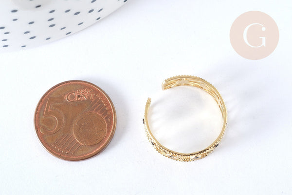 NPR-Bague réglable étoile émail noir acier doré Taille 54, x1 (G7012)