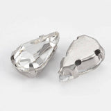 Cabochon goutte cristal transparent métal platine à coudre 6x10mm, x5 (G0021)