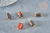 Pendentif Agate naturelle marron colonne fer doré 17.5mm, pierre naturelle, x1 (G8332)