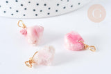 Pendentif Agate teintée naturelle nugget brute rose fer doré 13~32mm, pierre naturelle,x1 (G7584)