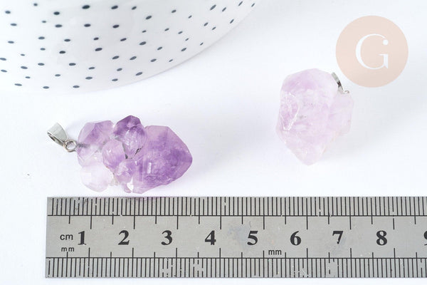 Pendentif Améthyste naturelle pierre brute laiton platine 20~26mm, création bijoux pierre naturelle, x1 (G7903)